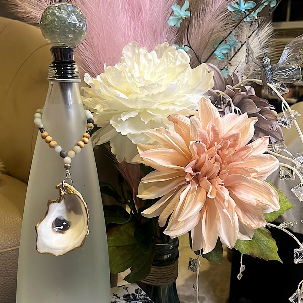 Oyster shell wine bottle accessory / Christmas ornament / Nautical Decor